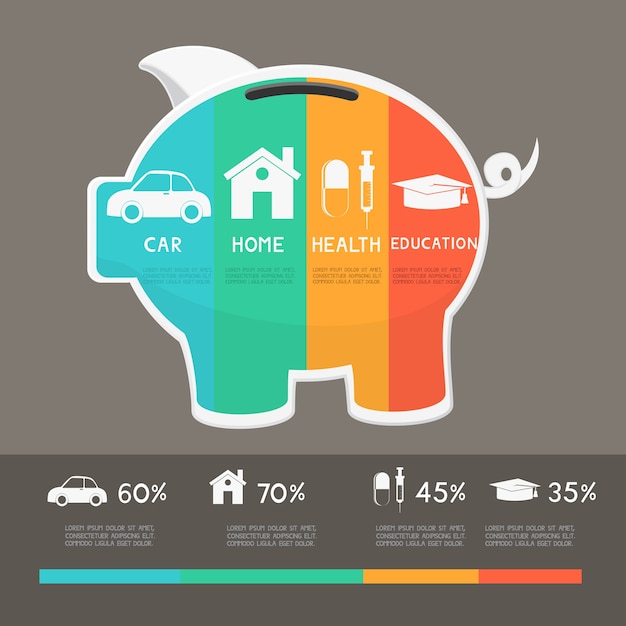 A visual representation of a budget pie chart, with different slices representing various expense categories like housing, transportation, food, and savings.
