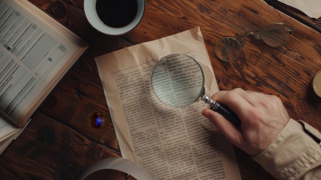 A close-up shot of a hand holding a magnifying glass over a newspaper stock listing, focusing on the dividend yields of various companies. The image highlights the importance of research and analysis in identifying qualified dividend opportunities.
