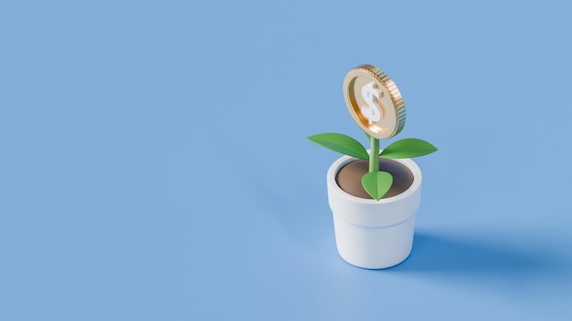 A visual representation of a sprouting plant growing from coins, with a magnifying glass pointed to the plant. The background shows a blurred image of financial reports and stock tickers, representing the theme of investment and growth in small-cap companies.