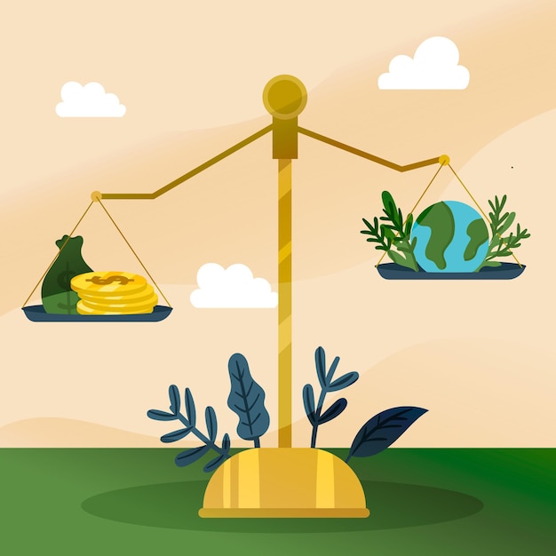 A balanced scale with money bags on one side and stock certificates on the other, illustrating the importance of diversification in investment portfolios to mitigate risk.