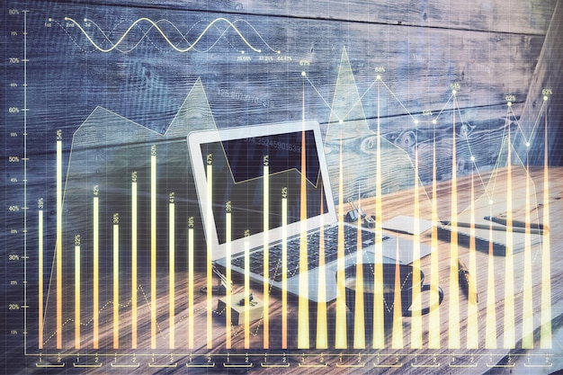 A graph showing the potential growth of HSA investments over time, contrasting different investment strategies (conservative, moderate, aggressive). The setting includes financial charts and a person reviewing investment performance on a computer screen.