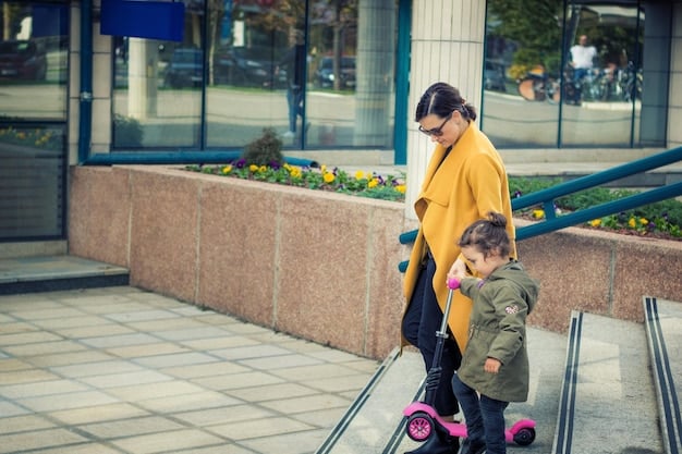 A parent dropping their child off at a daycare center, with the daycare's sign visible in the background and a focus on the safe and nurturing environment.
